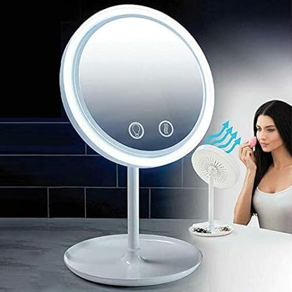 DULGE COOL LED Makeup Mirror with Inbuilt Fan