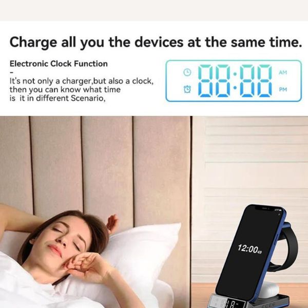 5 In 1 Newest 15W Charger With Alarm And Night Light